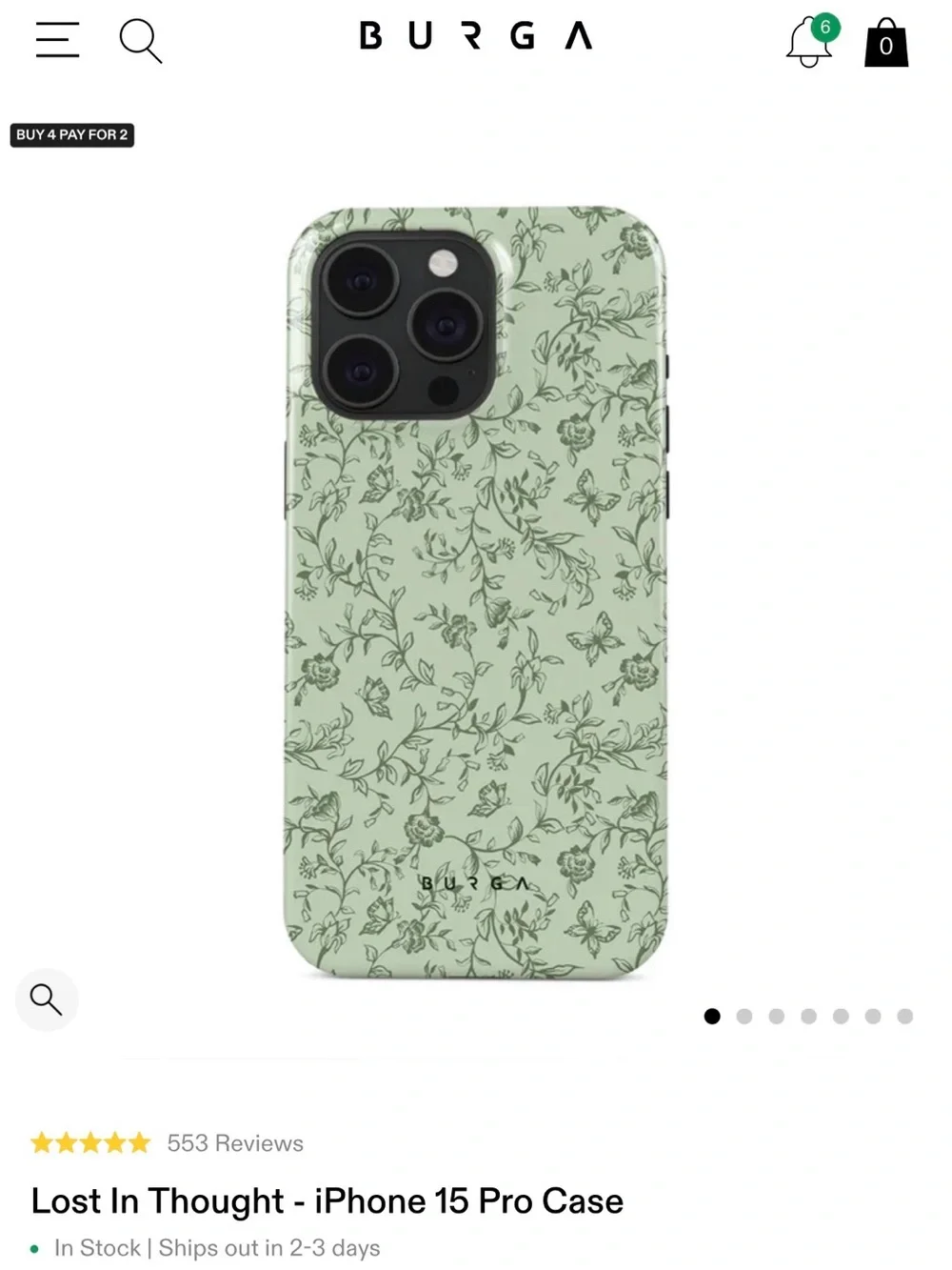Burga Lost In Thought iPhone 15 Pro Case — Sage Green Floral